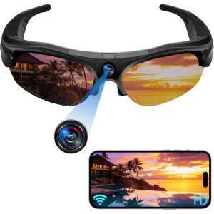 lbgwp60-Camera Espion Wifi, Mini Lunettes De Soleil Caméra Cachee 1080P Hd, Video Caméra Sport Sans Fil Visualisation Et Enregistrement De Vidéos Par App Avec Protection Uv - Neuf
