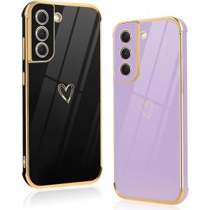 [2 Packs Coque Pour Samsung Galaxy A52s 5g/A52 4g/5g, Silicone Tpu Antichoc Housse, Étui Avec Motif Papillons Mignon Et Bordure Dorée Anti-Rayures Fille Femme Pour Samsung A52s 5g,Noir Et Blanc - Neuf
