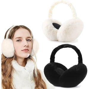 Lot De 2 Cache-Oreilles Thermiques Pour Femme, Noir Et Blanc, Pour L'hiver Et L'extérieur - Neuf