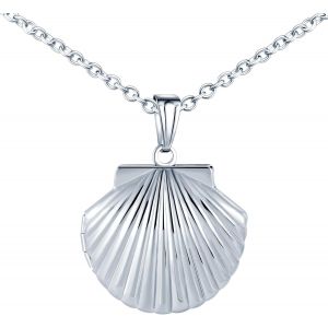 Kal-Collier Personnalisé Médaillon En Forme De Coquillage, Acier Inoxydable Pendentif Coquillage Porte Photo Médaillon Pour 2 Photo Avec Chaîne 50cm Bijoux Pour Femme Filles - Neuf