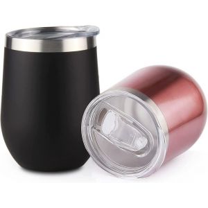 Verre &Agrave; Vin Isotherme &Agrave; Double Paroi En Acier Inoxydable &iquest; Id&eacute;al Pour Le Camping, Les Voyages Et Les Aventures En Plein Air &iquest; Lot De 2 Avec Couvercles - Neuf