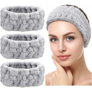 Pack De 3 Bandeaux Élastiques Pour Le Visage (Gris) Pour Le Maquillage, Le Yoga, Les Sports, La Douche Et Spa Pour Les Filles Et Les Femmes. - Neuf