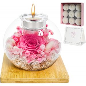 Queltrix Rose Eternelle + 18 Bougies en Cire Naturelle,Fleur Eternelle,Cadeau Anniversaire Femme Romantique,Coffret Cadeau pour La FêTe des MèRes,NoëL,La Saint-Valentin (Rosa) - Neuf