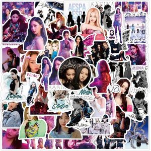 Aespa chanteur autocollants mignon esth&eacute;tique vinyle autocollants pour fille cool tendance populaire imperm&eacute;able d&eacute;calcomanies pour ordinateur portable journal bouteille d'eau skateboard gu 50pcs - Neuf