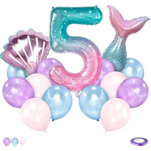 CAUC-Ballon 5 Ans Sir&egrave;ne Ballon Arc en Ciel Pastel 5 Ans G&eacute;ant Chiffre Anniversaire Sirene 5 Ans Fille Ballon Theme Sirene pour Enfants Fille F&ecirc;te D&eacute;coration Sirene - Neuf