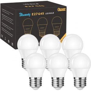 KAL-Ampoules Led E27, G45 Type Globe Ampoules De 5W Équivalent Incandescente 40W, Blanc Chaud 3000K Ampoule Économie D'Énergie 500Lm, Non Dimmable Avec Culot À Vis, Lot De 6 - Neuf