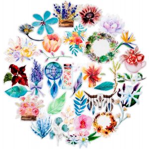 Set D¿Autocollants Jardin Attrape-Rêves Et Fleurs De Printemps (32 Pièces) - Autocollants Botaniques Imperméables Pour Bouteilles D¿Eau, Ordinateurs Portables Et Scrapbooking - Neuf