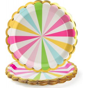 ERYI-Lot De 16 Assiettes Jetables En Carton De 17,8 Cm Pour Dîner Et Dessert, Pour Remise De Diplôme, Vacances, Mariage, Anniversaire, Fête, Fête Prénatale, Décorations Multicolores - Neuf