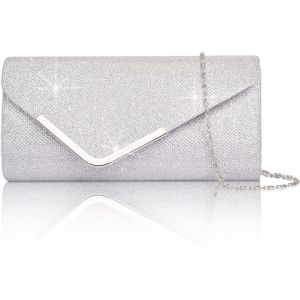 nzqaf-Pochettes Enveloppe et Clutches Femme, Chic Sac à Main Bandoulière de Soirée en Paillettes Brillant Argenté avec Chaîne, Caba Sacoche pour Mariage Fete Bal Voyage - Neuf