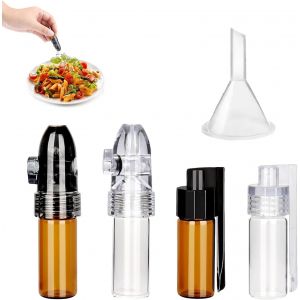 Lot De 5 Petite Bouteille De Rangement,Inclure 2 Flacons De Poudre À Epice,2 Bouteilles À Épices En Verre Avec Cuillères,1 Entonnoir Mini,Idéal Pour Voyage Et Cuisine (Blanc & Brun) - Neuf