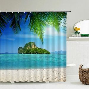 Rideaux De Douche De Plage De Paysage Marin,Rideau De Douche De Salle De Bains,Rideau De Douche En Tissu 3D,Rideau De Douche Imperméable Cortina De Ducha.5765G.W120Xh180Cm - Neuf