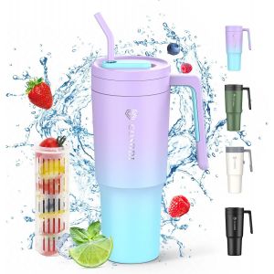 Sjzg-Gobelet Isotherme Avec Paille, 1180 Ml, Gobelet &Agrave; Caf&eacute; &Agrave; Emporter Avec Paille Et Poign&eacute;e, 1180 Ml, Gobelet De Voiture, Gobelet Isotherme, Double Paroi En Acier Inoxydable, Anti-Fuite, 1180 - Neuf