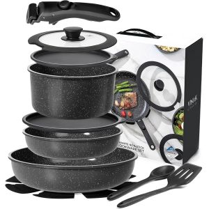 Subzonal-Set De Po&ecirc;les Avec Manche Amovible - Antiadh&eacute;sives - 11 Pi&egrave;ces - Po&ecirc;le 26 Cm + 20 Cm, Casserole 18 Cm, Couvercles De Rangement, Ustensiles En Silicone | Induction Et Four | Sans Pfoa/Bpa - Neuf