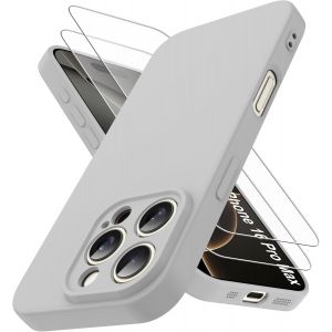Eryi-Coque Compatible Avec Iphone 16 Pro Max Et 2 Pièces Verre Trempé, [Protection Caméra] [Douce Microfibre] Antichoc Souple Tpu Bumper Protection Iphone 16 Promax Housse 6.9"" -Gris - Neuf