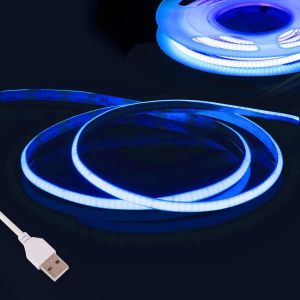 Bleu Ruban Led Cob 3m,Dc5v Usb Bande Led Chambre,480led/M 2.7mm Fancy Led Tv Kit,Cri90+ Flexible Lumiere Bandeau Led Gaming,Adhésif Reglette Led Pour Cuisine,Armoire,Miroir,Fête Diy Decor - Neuf
