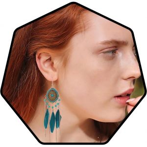 Boho Plume Gland Des Boucles D'oreilles Or Longue Turquoise Boucle D'oreille Bohême Voyage Plage Chaîne De Perles Accessoires D'oreille Pour Femmes Et Filles.[X2887] - Neuf