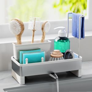 ERYI-Organisateur D'Évier En Avec Bac D'Écoulement Automatique, Porte Eponge Evier Cuisine Pour Porte Serviettes Rangement Et Organisation De Cuisine Accessoires (Blanc) - Neuf