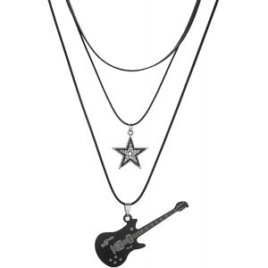 Kal-Collier Vintage Étoile Punk Collier Étoile Rock Roll Guitare Superposé Pour Femmes Hommes Eboy Egirl, Collier Kawaii Mignon Colliers Aesthétique Vintage Emo Bijoux - Neuf