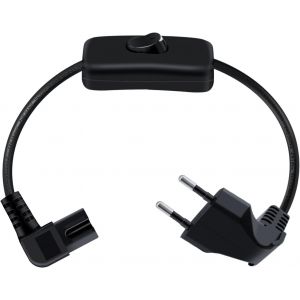 Cable Euro C7 avec Interrupteur 2.5A 250V C&acirc;ble d'alimentation Type C Fiche Europ&eacute;enne vers Prise Femelle C7 pour PS4,PS5,TV,Ordinateur Portable (Noir 90&deg;Angle,0.5 m) - Neuf