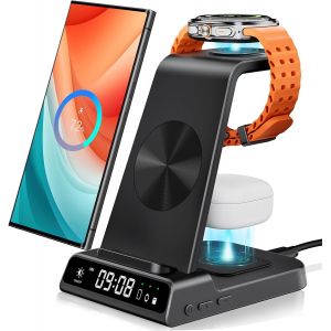 Induction Charger For Samsung S25 Ultra, 3 In 1 Wireless Charging Station For Galaxy S25/S24/S23/Z Fold 7/Z Flip7, Charger For Galaxy Watch 8/8 Classic/Ultra/7/6/5 Pro, Galaxy Buds3 Pro - Neuf