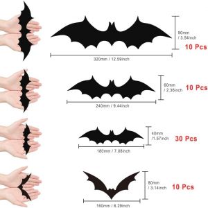 CAUC-60 Pièces Halloween 3D Chauves-Souris Autocollants,Chauve-Souris Effrayant Autocollant de Fenêtre,pour Mur Fenêtre Porte Fournitures de Fête(4 tailles,avec autocollants double face) - Neuf