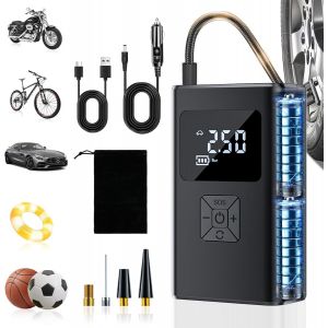 Gonfleur Pneus Voiture sans Fil, 150PSI Compresseur Voiture Portatif avec &Eacute;cran LCD Num&eacute;rique et &Eacute;clairage d'urgence LED, Arr&ecirc;t Automatique,Pompe &agrave; air Rechargeable pour Voiture Moto V&eacute;lo Ballon - Neuf