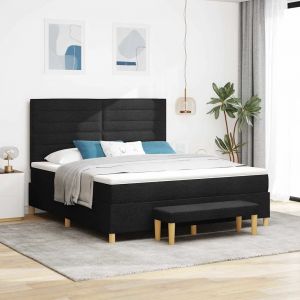 vidaXL Lit &agrave; ressorts avec matelas Noir 180 x 200 cm tissu - Neuf
