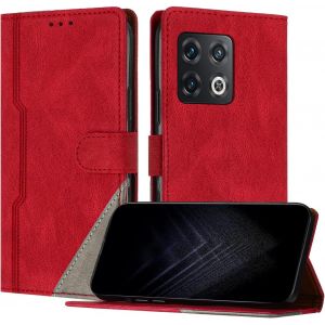 Kal-&Eacute;tui Pour Oneplus 10 Pro 5g, Housse En Cuir Pu Avec [Protection Antichoc Tpu] [Fonction Support] [Porte-Cartes ] Antichoc Magn&eacute;tique Coque Pour Oneplus 10 Pro 5g - Rouge - Neuf