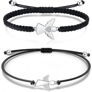 Eryi-2 Pièces Ange Gardien Bracelet Bracelet D'ange Pour Femmes Filles Bracelet Femme Cordon Porte Bonheur Bracelet Réglable Bracelet Couple Cadeau D'anniversaire Pour Maman Femme - Neuf