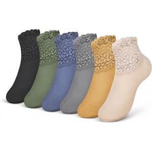 6 Paires De Nouvelles Dentelle Chaussettes Chaudes, Antidérapante, Confortable Respirant Dentelle Chaussettes À Volants, Dentelle Chaussettes Chaudes Antidérapantes Pour Les Femmes, Les Filles - Neuf