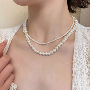 Kal-Collier De Perles De Mariage Collier De Perles D'imitation Rondes Superposées Collier De Perles Vintage Chaîne De Perles Minuscules Choker Bijoux Pour Femmes Et Filles - Neuf
