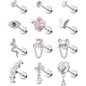 Kal-G Acier Inoxydable Boucles D'oreilles Cartilage Pour Femmes Tragus Helix Cartilage Stud Ear Piercing Jewelry Zircon Cubique Tragus Helix Boucles D'oreilles Dos Plat Bijoux Piercing - Neuf