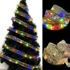 1pcs Ruban De No&euml;l, La F&eacute;e Des Lumi&egrave;res D'or Brillant Ruban Guirlande Lumineuse De No&euml;l Lumi&egrave;res De L'arbre De Verser La F&ecirc;te De No&euml;l Int&eacute;rieur Ext&eacute;rieur Pendaison D&eacute;corations 1 Pi&egrave;ce&iquest;Color&eacute;&iquest; - Neuf