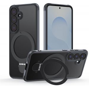 TRAHOO-Coque pour Samsung Galaxy S24FE avec Support, MagSafe Compatible &Eacute;tui Rotatable Kickstand, Anti-Rayures PC Dur Housse Arri&egrave;re Mat Translucide Protection Case avec Anneau Ajustable Rolatif, Noi - Neuf