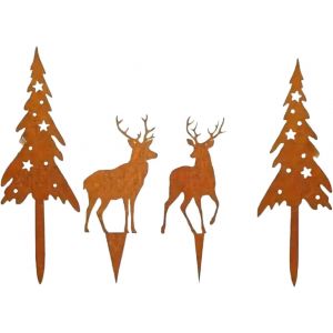 MEVRONISSHOP-Lot de 4 piquets de jardin en forme de cerf - D&eacute;coration de jardin &eacute;l&eacute;gante en m&eacute;tal rouill&eacute; pour le jardin - D&eacute;coration de No&euml;l - Grille pour l'automne et l'hiver - Neuf