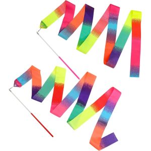 2 Pièces Ruban Danse,2 M Ruban Gymnastique Enfant Arc-En-Ciel Et Rose,Ruban De Gymnastique Rythmique Pour Enfants Filles Danse Artistique,Gymnastique,Entraînement,Cadeaux.[B884] - Neuf