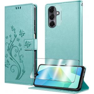 KALANKA-Coque pour Samsung Galaxy A17 avec 1 Verre Tremp&eacute;,1 Protection Camera,&Eacute;tuis Rabat [Housse en Cuir PU][Fentes pour Cartes][Pochette de Portefeuille][Stand Feature]- Vert - Neuf