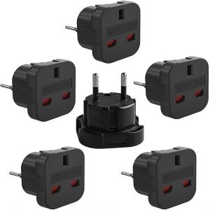 KALANKA-UK vers EU Adaptateur de Voyage, 6 Pi&egrave;ces Adaptateur Voyage Prise Anglaise vers France, Adaptateur Prise Anglaise vers France, pour l&iquest;Europe, France, Espagne, Allemagne, Les Pays-Bas (Noir) - Neuf