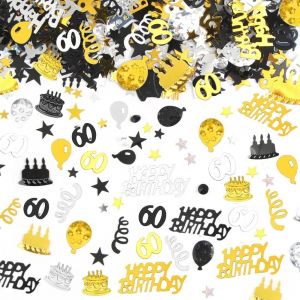 Confettis Anniversaire 60 ans, Decoration Table Anniversaire 60 ans, Deco Table 60 ans Garcon et Filles,Confettis Happy Birthday pour anniversaire fête(Noir Gold 20g) - Neuf