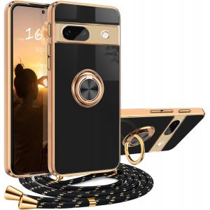 Kal-Coque Google Pixel 8a Avec Cordon,Housse Avec Anneau Google Pixel 8a Antichoc Magnétique Étui Avec Collier Silicone Lanyard Case Téléphone Portable Protection Google Pixel 8a Case Avec Support - Neuf
