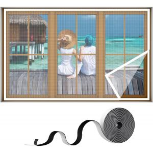 MAA-Moustiquaire Fenêtre Rideau 100x110cm Maille Rideau Moustiquaire,Bande Auto Adhésif sans poinçon pour FenêTres ou Fenêtre Balcon,Blanc - Neuf