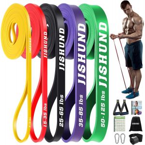 Lot De 5 Bandes De Résistance En 5 Tensions Différentes Avec Ancrage De Porte,Poignées,Bande De Gymnastique,Bande De Fitness Pour Pilates,Yoga,Musculation,Bodybuilding - Neuf
