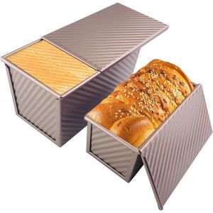 Tianyi-Lot De 2 Moule Pain De Mie Avec Couvercle Coulissant, Moules A Brioche Anti-Adh&eacute;sif En Acier Carbone, Bo&icirc;te &Agrave; Toast Plate Rectangulaire, Pour Cuisson G&acirc;teaux, Pains, P&acirc;tisseries (Or Rose) - Neuf