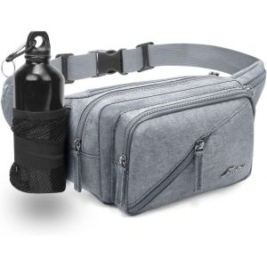 SJZG-Sac Banane Homme Femme Sac Sacoche Banane Avec Porte Bouteille, Ceinture Réglable Sacoche Banane Ville Pour Balade Escalade Voyage Randonnée Sport Fanny Pack Waist Pack (Gris) - Neuf