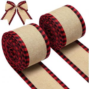 2 Rouleaux De No&euml;l Buffalo Plaid Filaire Bord Des Rubans De L'arbre De No&euml;l De La Toile De Jute Tissu De L'artisanat Rouge 216 Pouces (Noir Et Blanc, 2.5 Pouce De Largeur)Ruban D'emballage Ruban &Agrave; C - Neuf