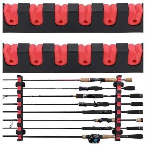 1 Paire Support Canne &Agrave; P&ecirc;che Mural, Ratelier Canne &Agrave; P&ecirc;che Stockage De 6 P&ocirc;les &Eacute;tag&egrave;re Pour Mur Garage Bateau - Rouge - Neuf