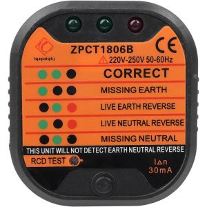 MEVRONISSHOP-Testeur de Prise 220-250 V, testeur de Prise &eacute;lectrique RCD, d&eacute;tecteur de Tension de polarit&eacute; de Circuit pour la d&eacute;tection de c&acirc;blage de Prise de Courant, Test d'inspection de s&eacute;curit&eacute; - Neuf