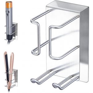 KALANKA-Support seche Cheveux et lisseur, Acier Inoxydable Support seche Cheveux sans percage, Support lisseur, Rangement Porte seche Cheveux et lisseur Mural, accroche seche Cheveux Mural pour hôtel - Neuf