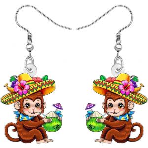 Kal-Mignon Mono Boucles D'oreilles Pendantes En Acrylique Style Hawaïen Design Unique Fleur Tropicale Palmier Noix De Coco Boissons Été Bijoux Plage Cadeaux Pour Femmes Filles Amoureux Des Animaux - Neuf