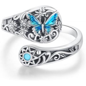 Yemaesre-Bague Vintage En Argent Sterling 925 Avec Cuillère Et Papillon Bleu Oxydé - Réglable - Turquo - Bijoux Pour Femme - Neuf